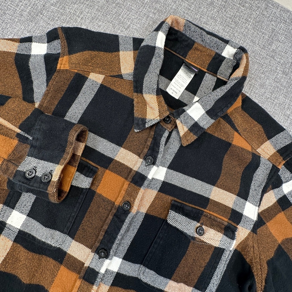 Patagonia Fjord Flannel Shirt Womens 14 Large Brown Plaid Organic Cotton Granola